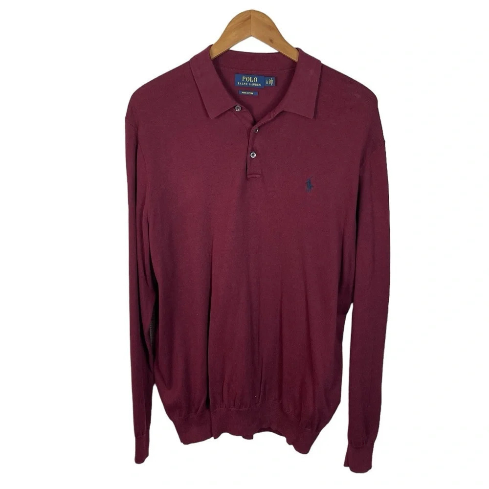 LS238 Men’s Polo Ralph Lauren Designer Pima Cotton Long Sleeve Polo Shirt L